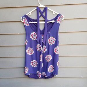 Express Blue Floral Top with Ties size Medium